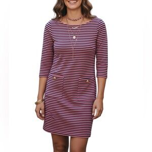 LILLY PULITZER Charlene Dress Striped 3/4 Sleeve Dress coral Blue Small $188